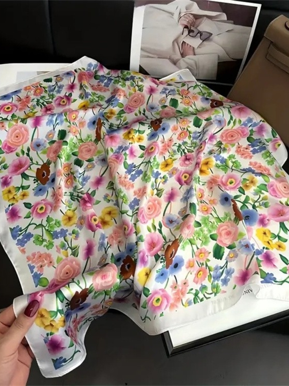 Silk-feel Floral Satin A-Line Women’s Skirt - Multicolor 70*70cm